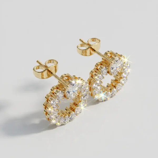 Oval and Pear Cut Diamond Open Circle Stud Earrings