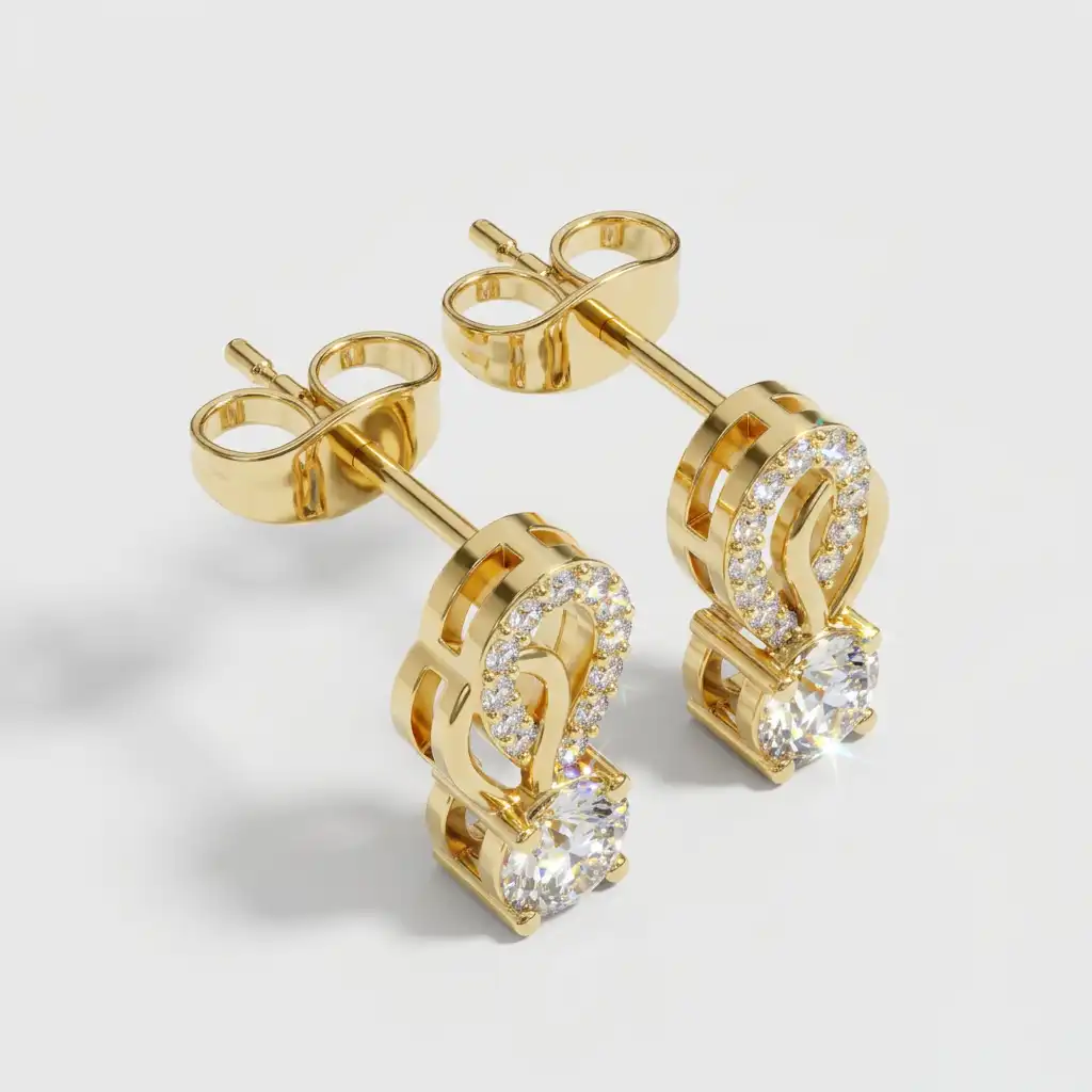 Sparkling Curved Halo Solitaire Stud Earrings