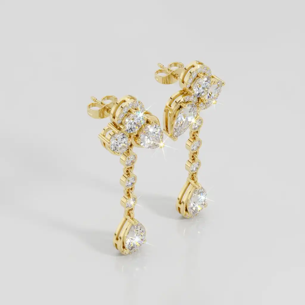 Cascading Floral Halo Diamond Dangle Earrings