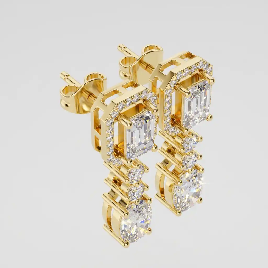 Mixed Cut Diamond Drop Earrings