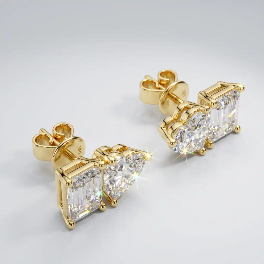 Emerald & Heart Shape Diamond Duo Stud Earrings