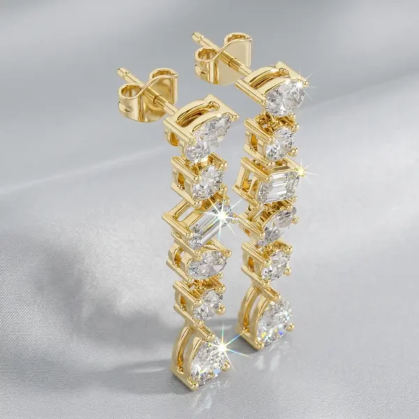 Multi-Shape Mixed Cut Diamond Linear Drop Earrings