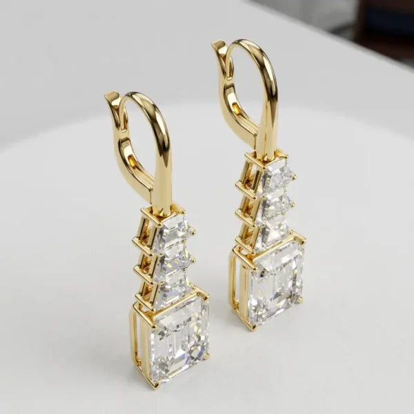 Elegant Cascading Step-Cut Emerald Diamond Earrings