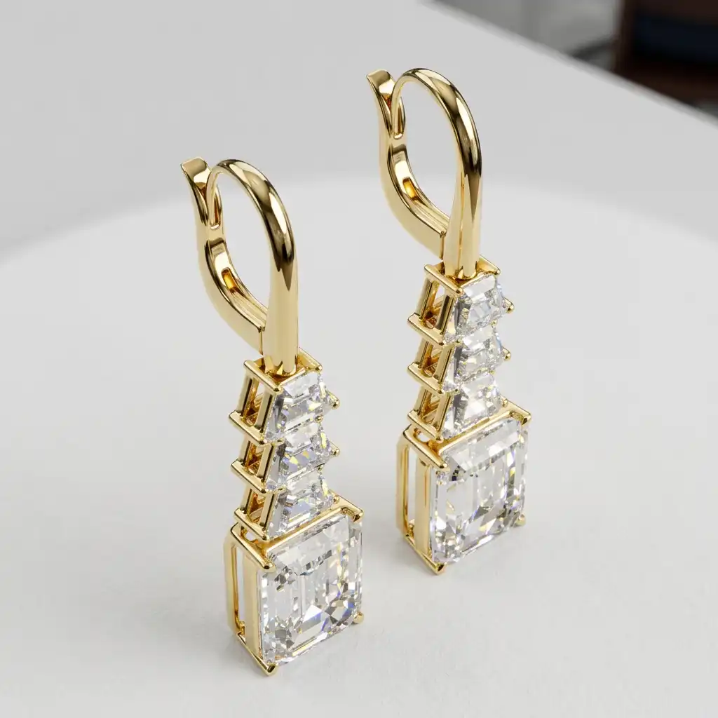 Elegant Cascading Step-Cut Emerald Diamond Earrings