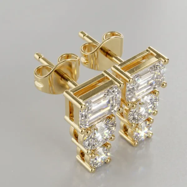 Mixed Cut Lab Grown Diamond Drop Stud Earrings