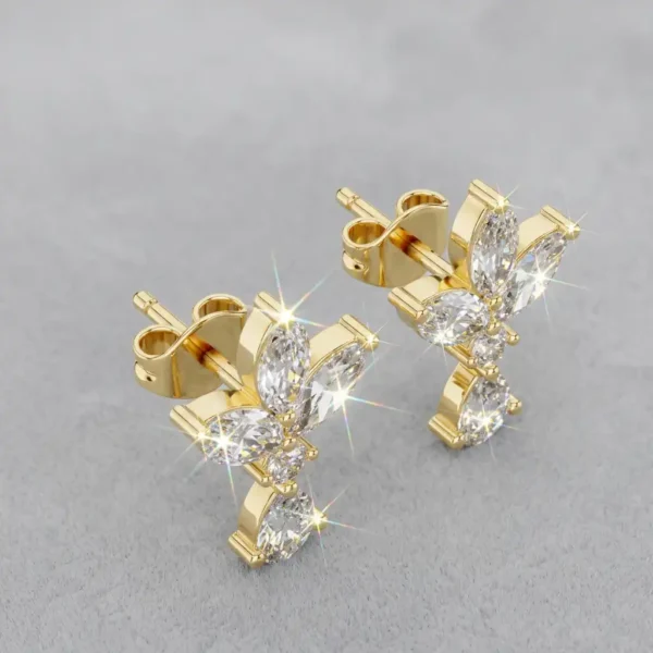 Sparkling Marquise Leaf Motif Diamond Drop Stud Earrings