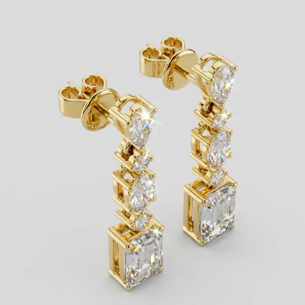 Elegant Geometric Mixed-Shape Diamond Drop Earrings