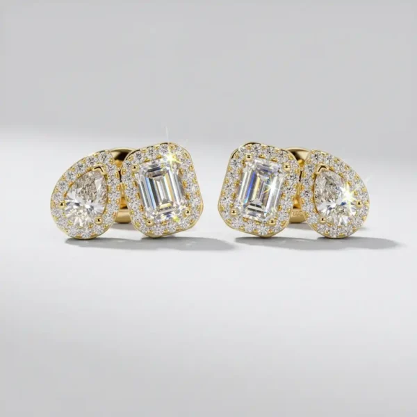 Pear & Emerald Cut Diamond Stud Earrings