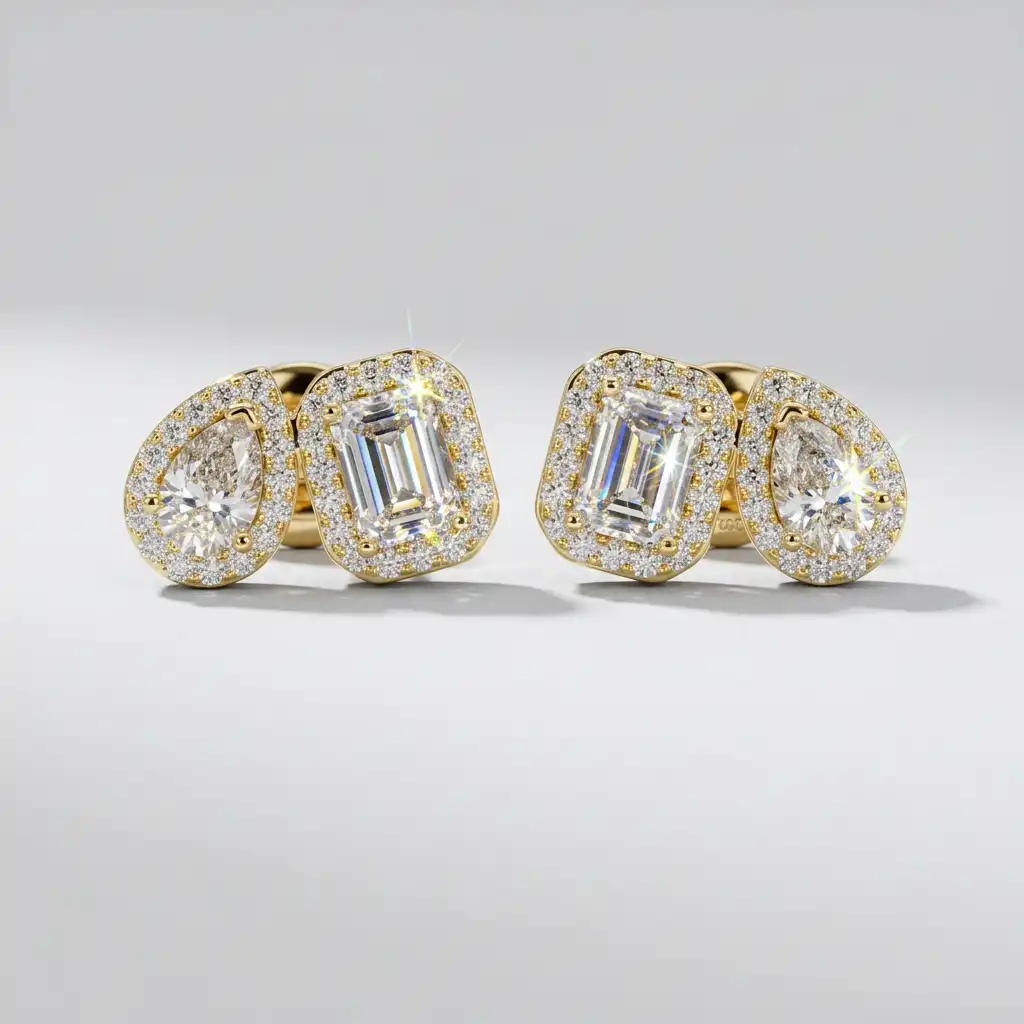 Pear & Emerald Cut Diamond Stud Earrings