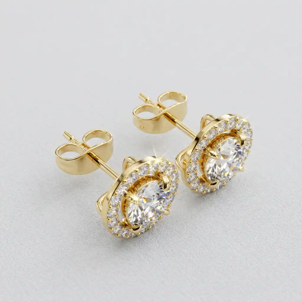 Floating Round Diamond Circle Halo Stud Earrings