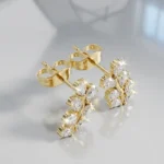 Pear Cut Diamond Botanical Olive Leaf Vine Stud Earrings
