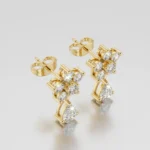 Round Diamond Flower Cluster with Pear Cut Drop Earrings