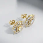 Emerald Cut Diamond Floral Cluster Stud Earrings