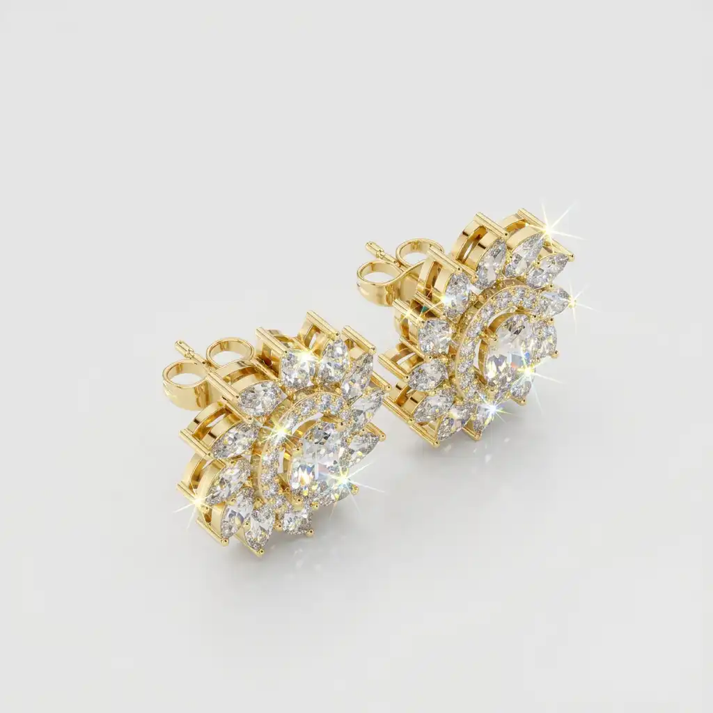 Oval & Pear Cut Diamond Cluster Studs