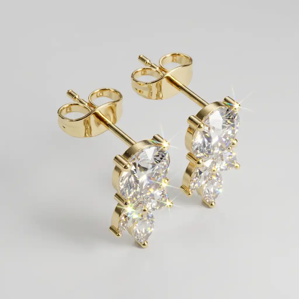 Leaf Cluster Diamond Drop Earrings