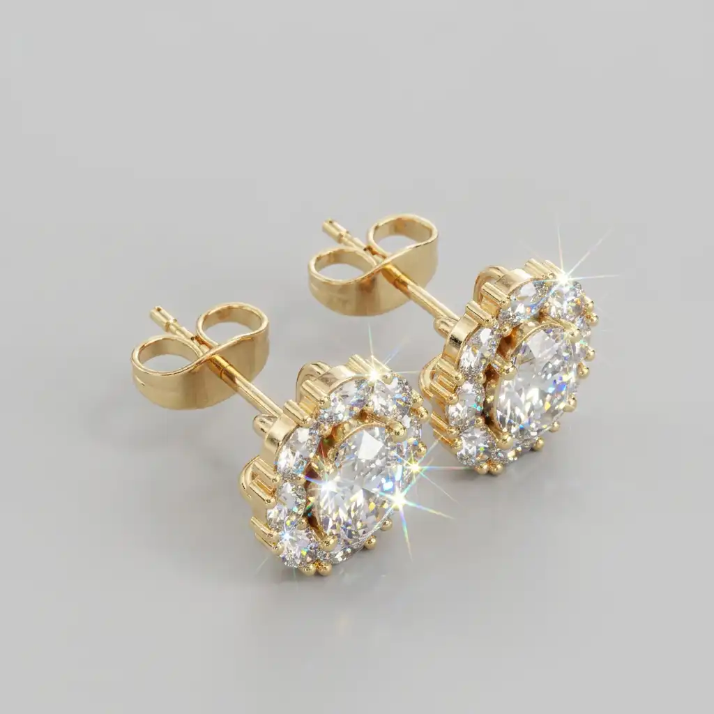 Oval Diamond Center Solitaire Stud Earrings