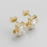Emerald Cut Diamond Lotus Fan Stud Earrings