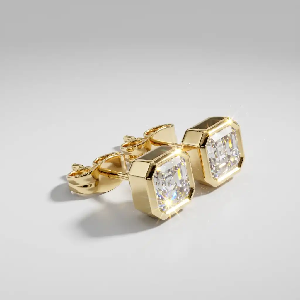 Asscher Cut Diamond Solitaire Stud Earrings