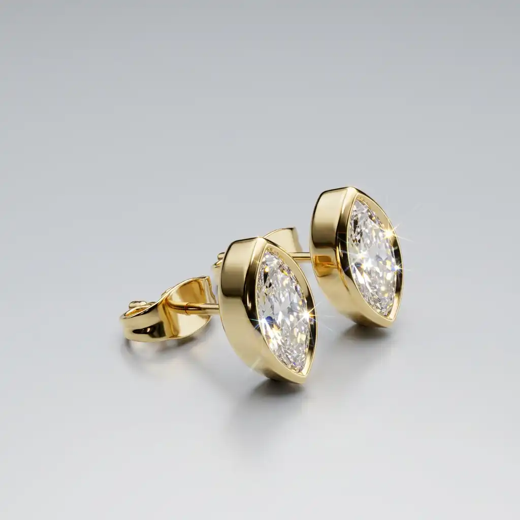 Marquise Diamond Full Bezel Solitaire Stud Earrings