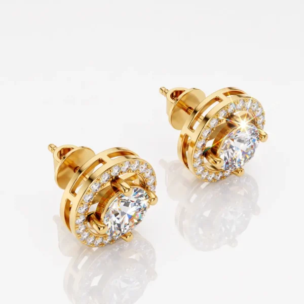 Solitaire Round Diamond Halo Stud Earrings
