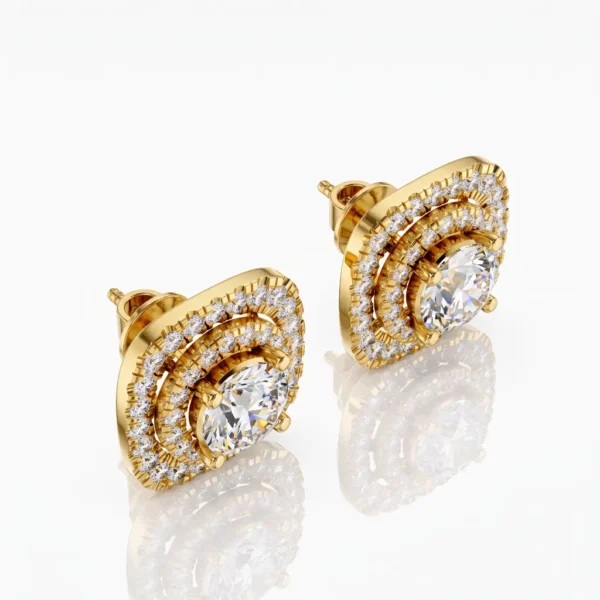 Round Lab Diamond Double Halo Stud Earrings