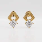 Round Diamond Geometric Gold Frame Stud Earrings