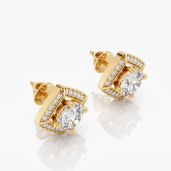 Round Cut Diamond Arch Frame Stud Earrings