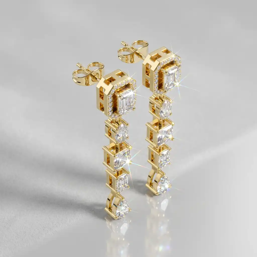Mixed Shape Diamond Drop Earrings