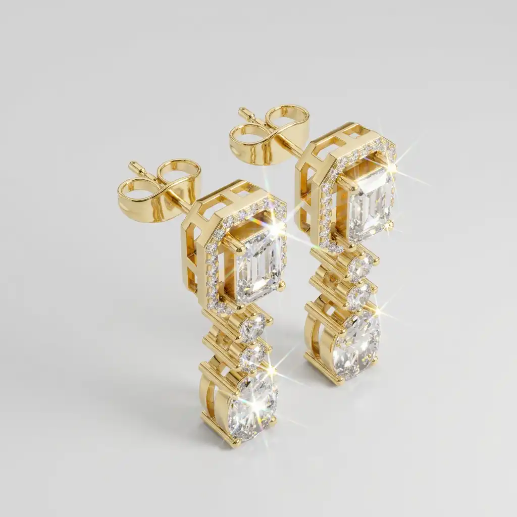 Mixed Cut Diamond Drop Earrings
